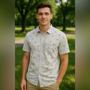 APT.9 Premier Flex Shirt Men’s Size Small Lemon Print Button Up‎ Travel Casual